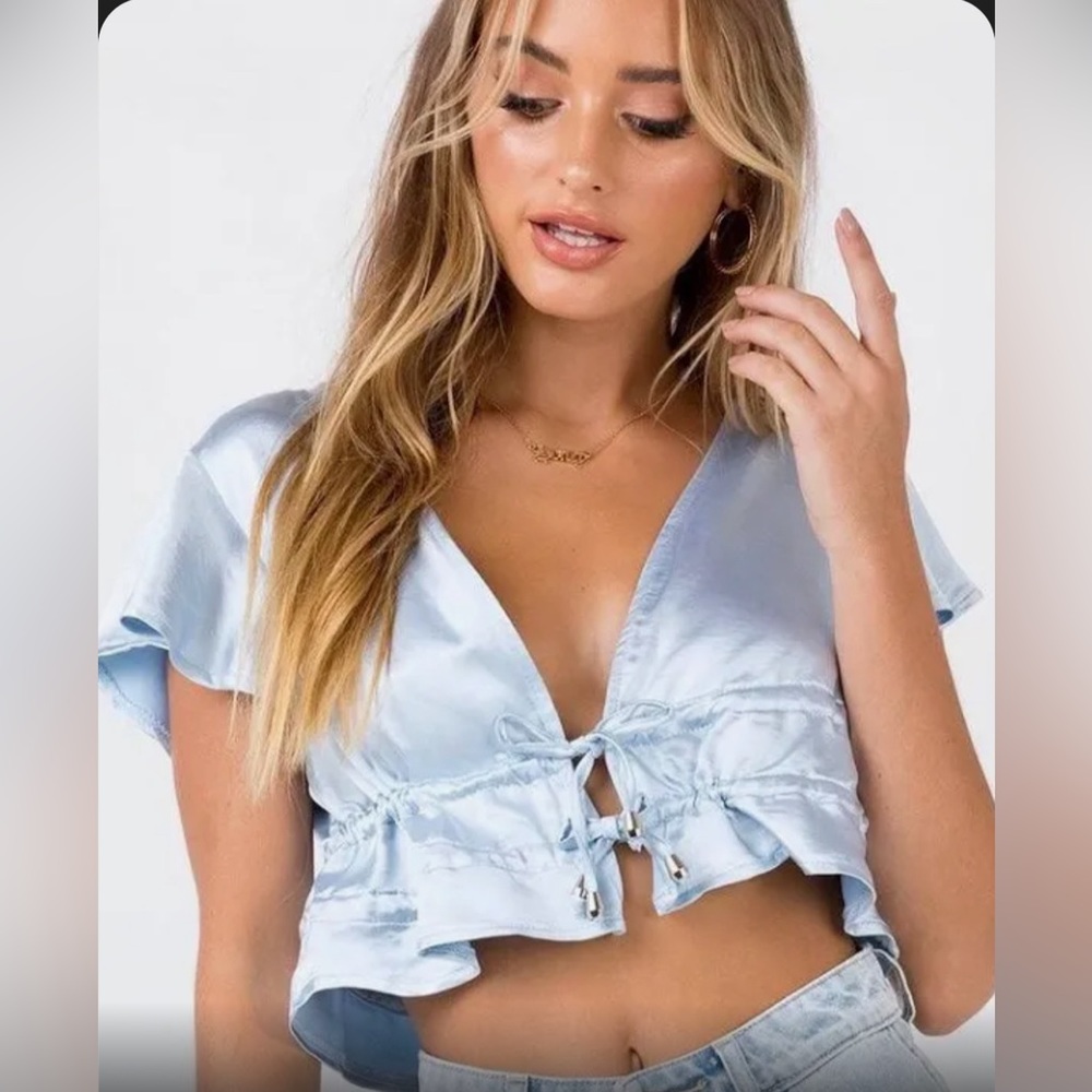 Princess Polly Tasmon Silky Blue Crop Top